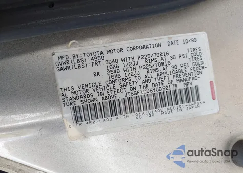 2000 Lexus Rx 300 z USA, uszkodzony, nr VIN JT6GF10U6Y0052175